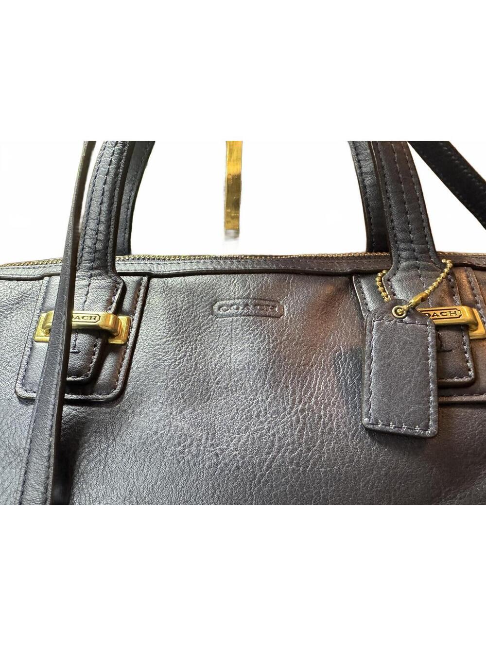 Coach Blue Metallic Navy Satchel Handbag with Gold Hardware - Picture 2 of 6